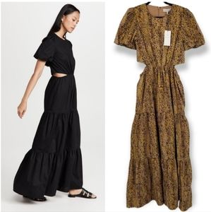 WAYF Plaza Cutout Puff Sleeve Chita Print Maxi Dress